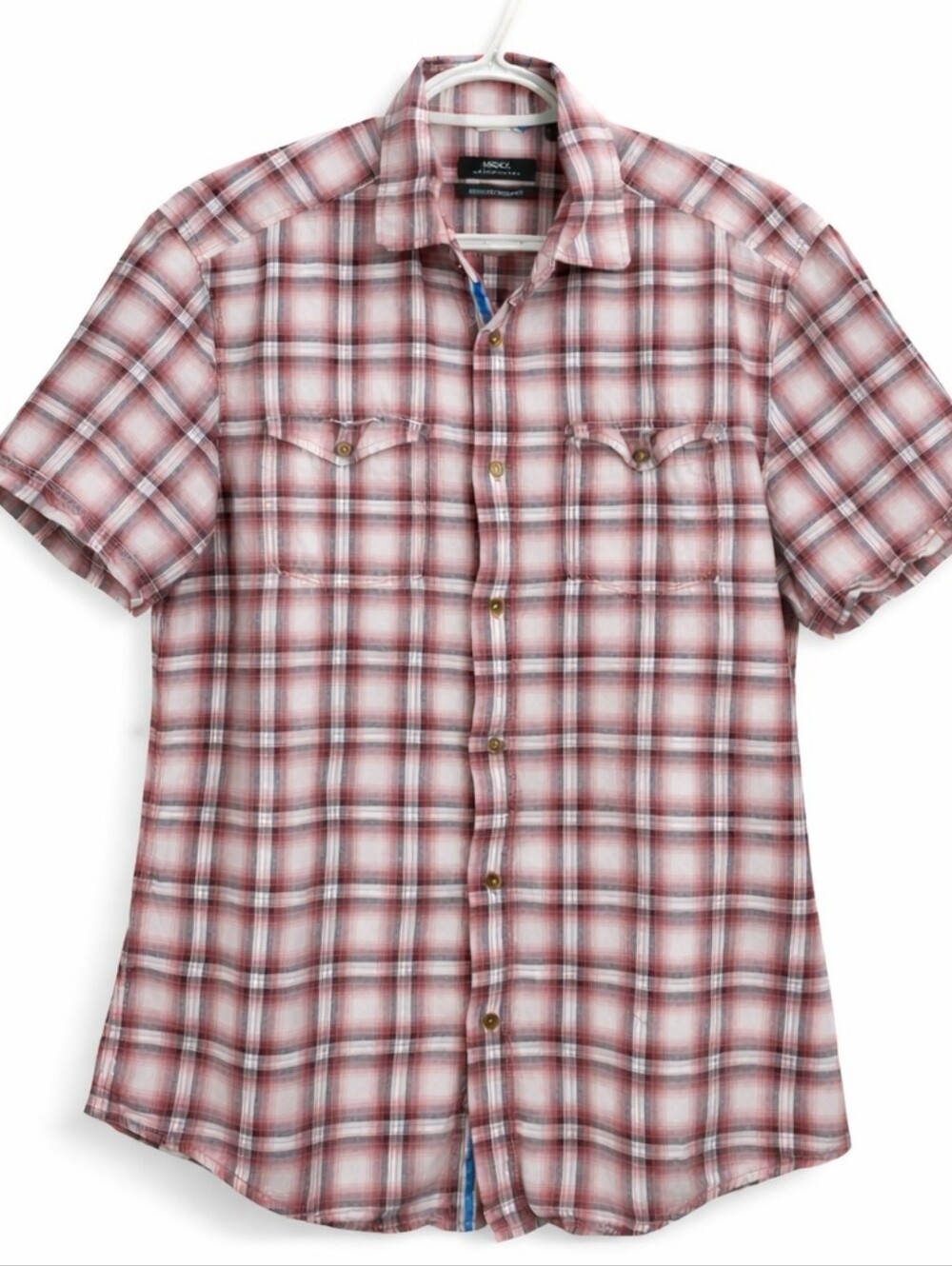 ​Mexx Metropolitan Linen Cotton Plaid Shirt Short Sleeve Button Up Casual Top